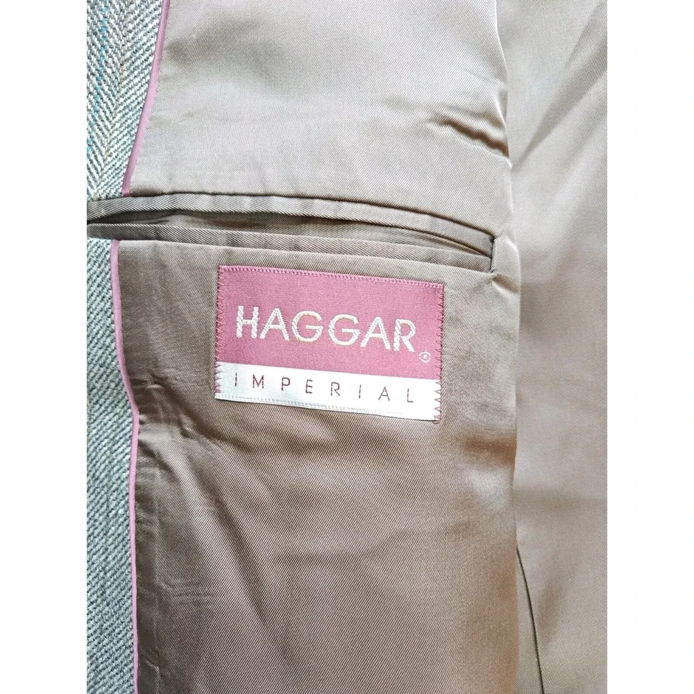Haggar Mens Vintage Tweed Blazer Sports Coat 42R Gray Herringbone USA L704
